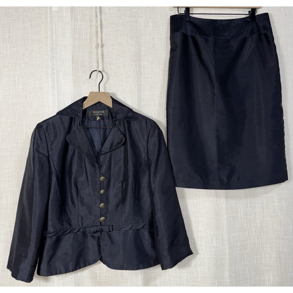 Vintage Y2K Larry Levine Skirt Suit Set Blazer Satin Bow‎ Women's Sz 12
